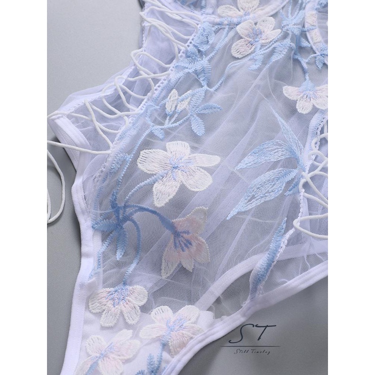 Bộ Áo Liền Quần Phối Ren Thêu Họa Tiết Quyến Rũ Cho Nữ CY03