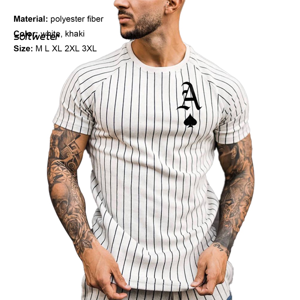 Áo Thun Tay Ngắn Dáng Ôm In Hình Lá Bài Poker Kẻ Sọc Dọc Trẻ Trung Cho Nam