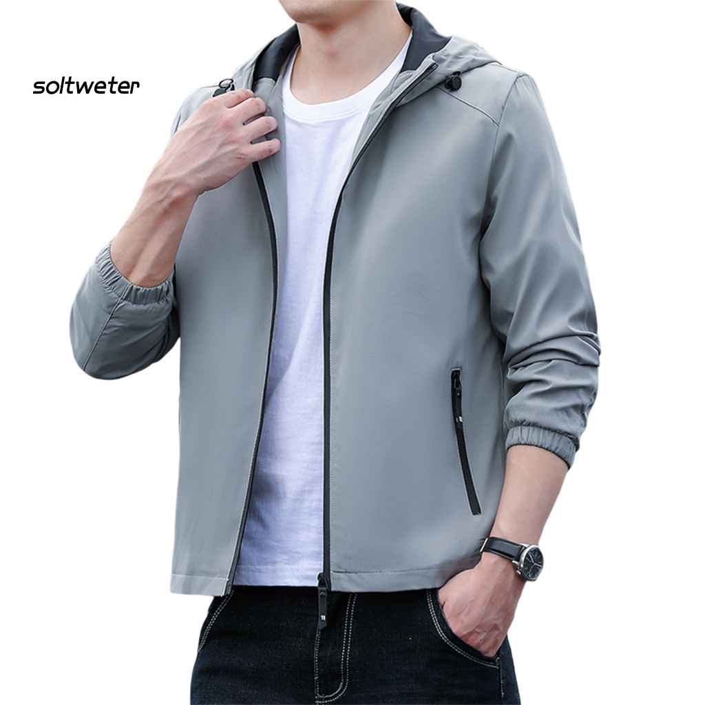 Áo Khoác Có Nón Và Khóa Kéo Màu Sắc Đơn Giản Phong Cách Đường Phố Hàn Quốc Cho Nam