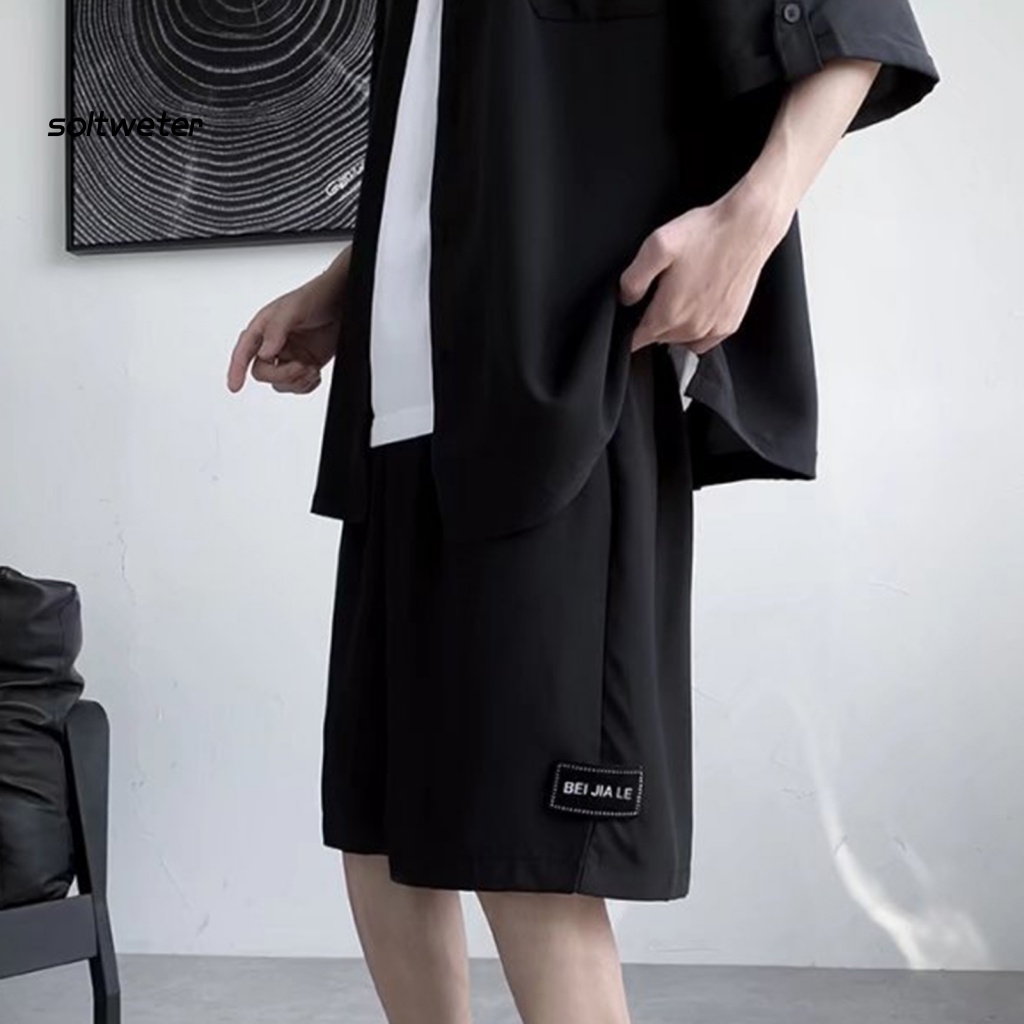 1 Bộ Áo Cổ Bẻ Màu Trơn Phối Quần Short Mỏng Thời Trang Đi Biển Mùa Hè Cho Nam