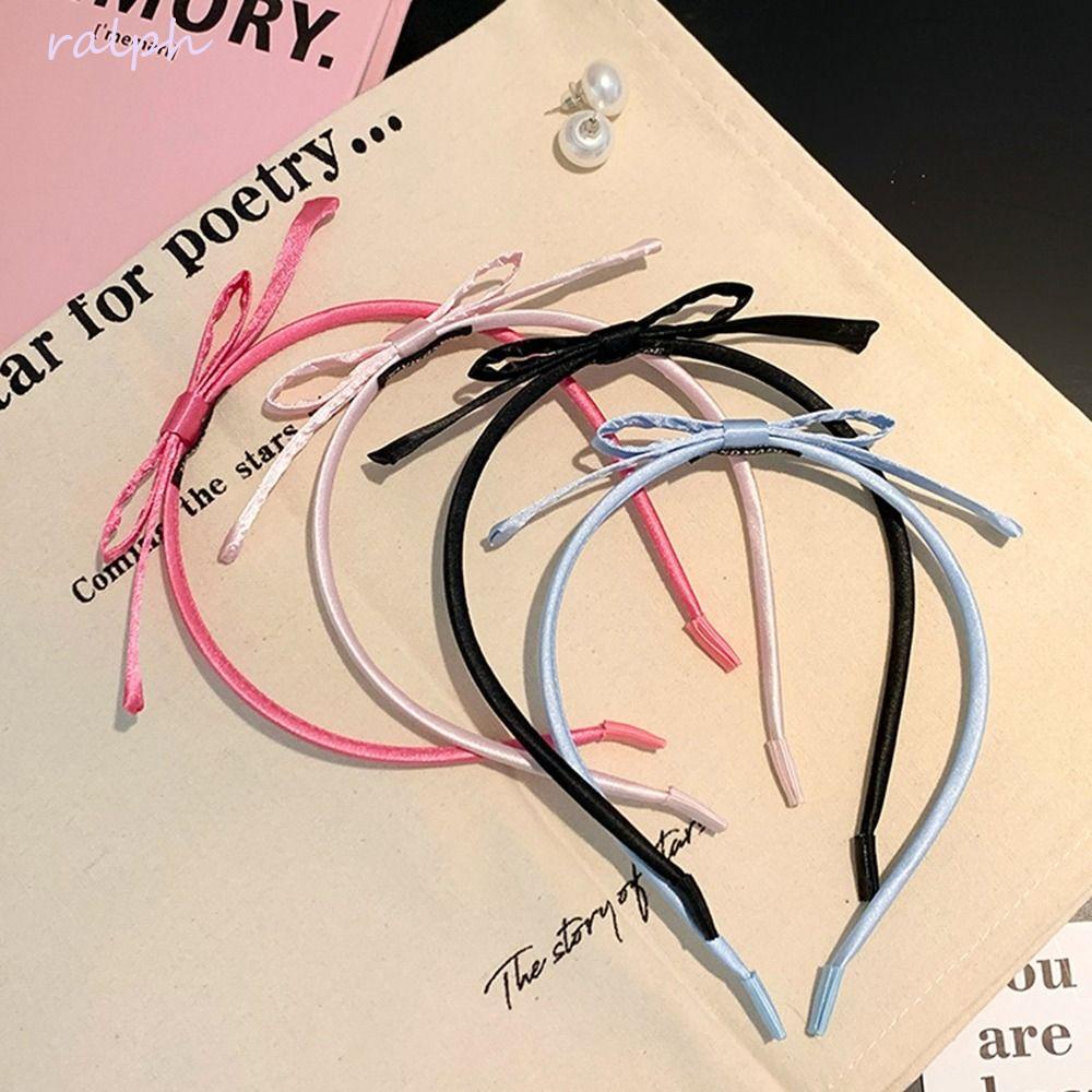 Băng Đô Cài Tóc Vải Satin Mỏng Không Trơn Thắt Nơ Dễ Thương Dành Cho Bé Gái Y2k