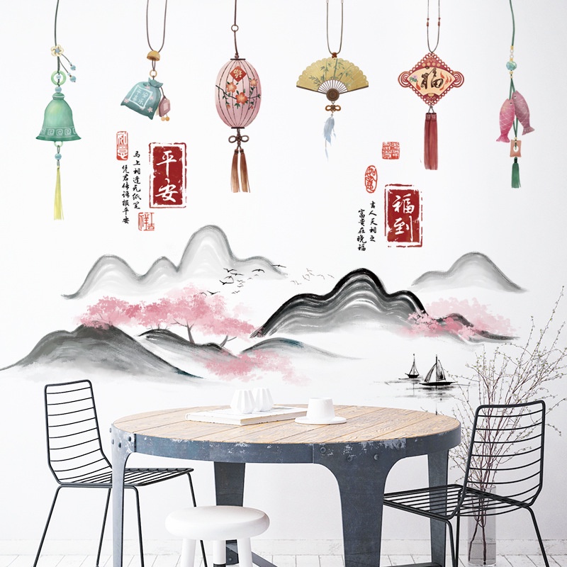 Giấy Dán Tường Tự Dính Chống Thấm Nước Họa Tiết Phong Cảnh Trung Hoa Trang Trí Phòng Khách / Nhà