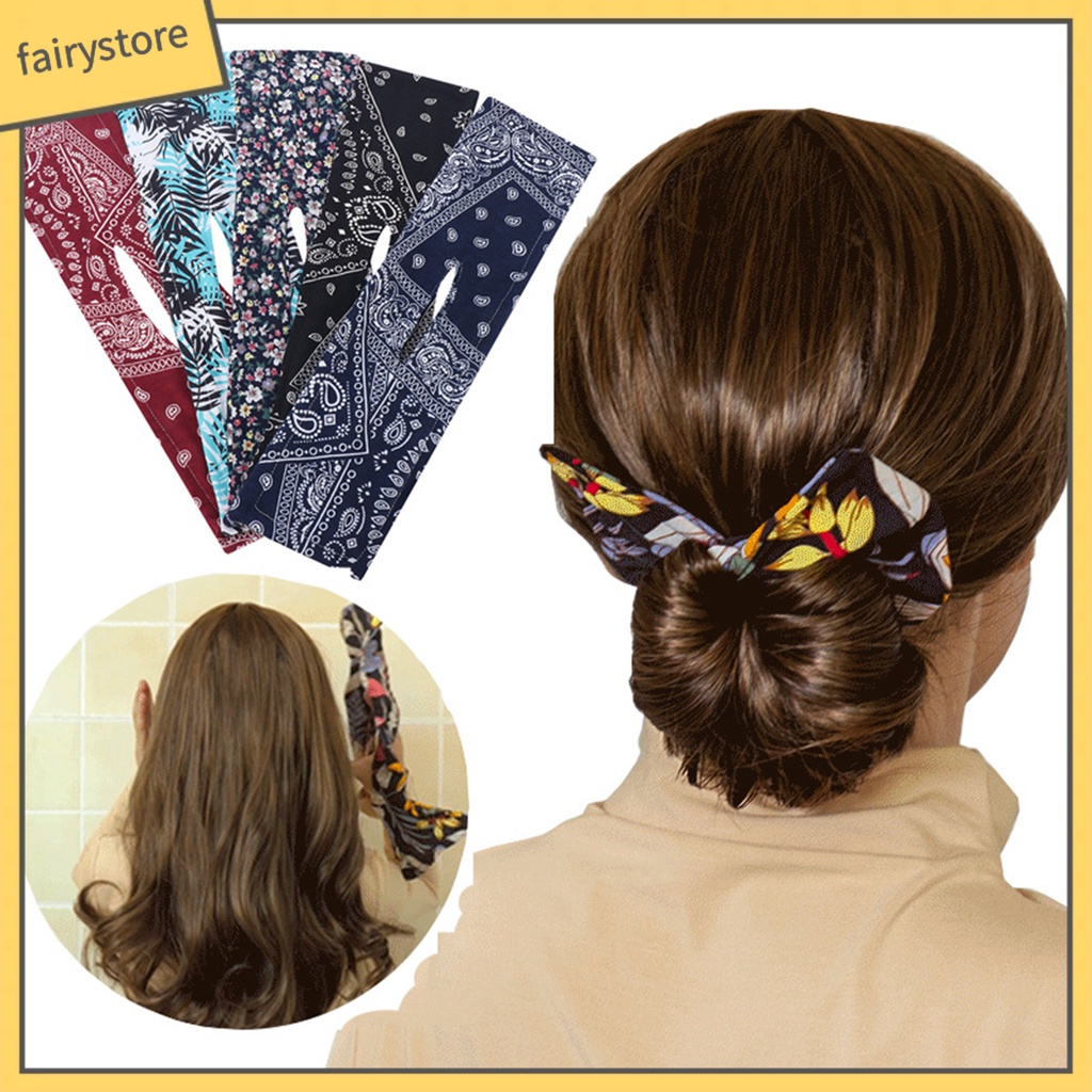 Dây Buộc Tóc Xoắn Bằng Polyester In Họa Tiết Phong Cách Cổ Điển Có Thể Tái Sử Dụng Cho Nữ