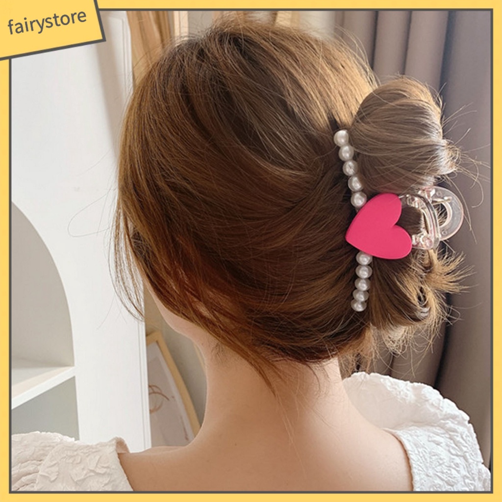 Kẹp Tóc Hình Trái Tim Đính Ngọc Trai Giả Bằng Nhựa Chống Trượt