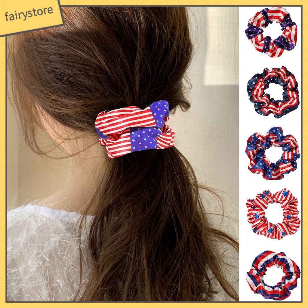 Dây Buộc Tóc Cao Su Mềm Co Giãn In Hình Lá Cờ Mỹ Có Thể Giặt Lại