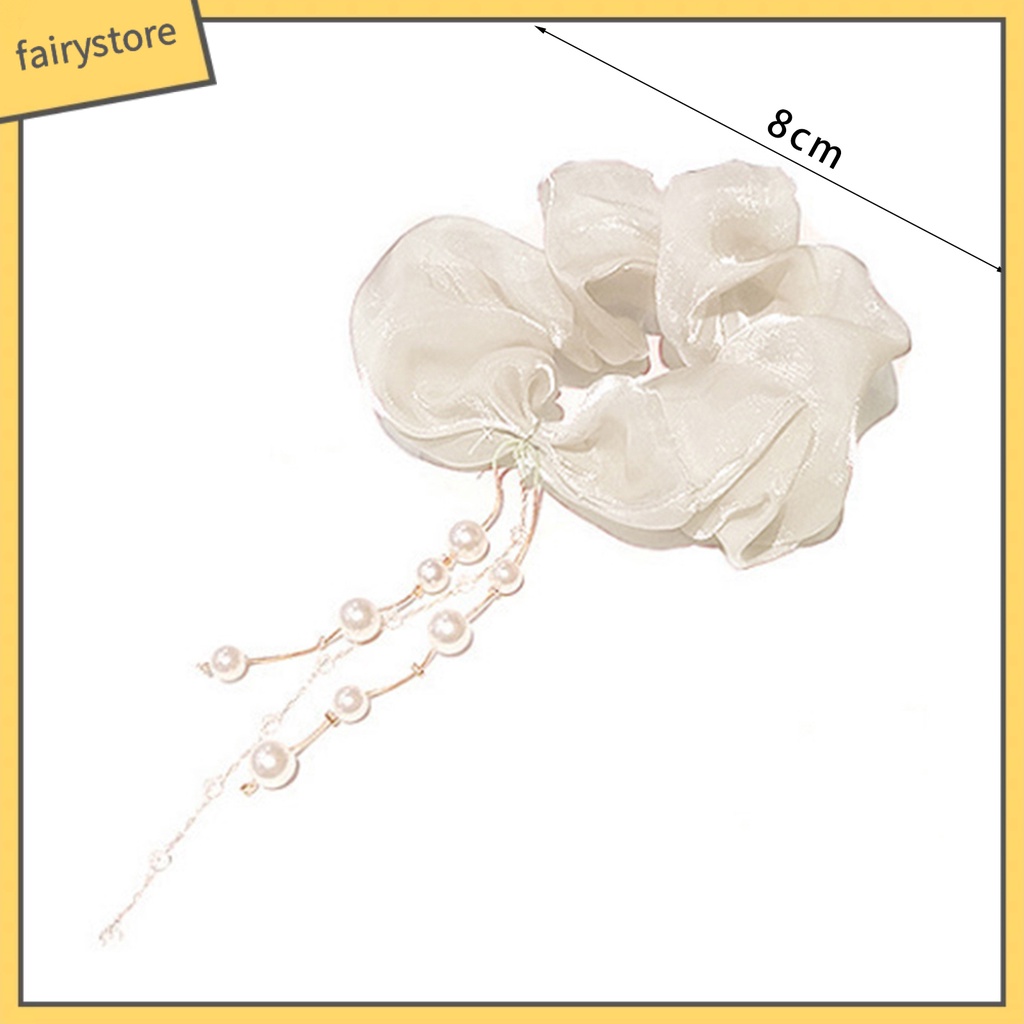 Dây Cột Tóc Satin Co Giãn Đính Ngọc Trai Giả Màu Trơn Sáng Bóng Thanh Lịch Cho Nữ