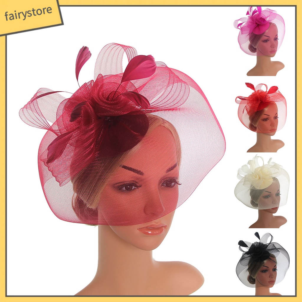 Mũ Lưới Che Mặt Đính Lông Vũ Màu Sắc Tinh Khiết Nhẹ Nhàng Thanh Lịch Dành Cho Cô Dâu