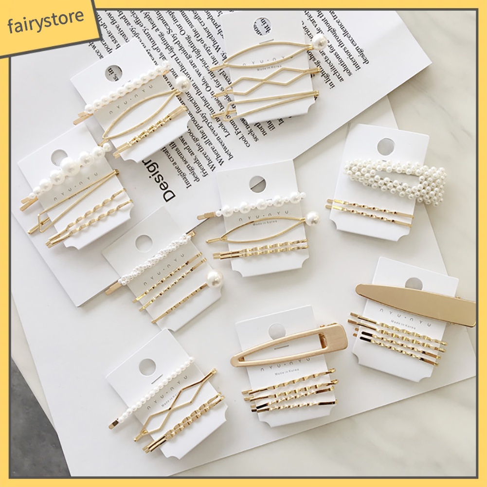 Set 4 Kẹp Tóc Đính Ngọc Trai Giả Bằng Kim Loại Thời Trang Cho Nữ