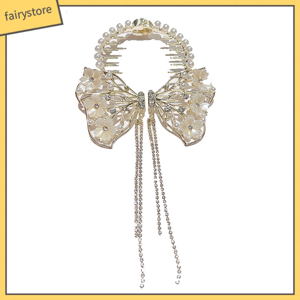 Kẹp Tóc Đính Đá Ngọc Trai Giả Hình Bông Hoa / Bươm Bướm Cỡ Lớn Thời Trang