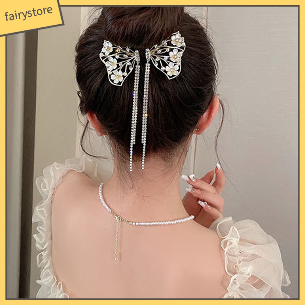 Kẹp Tóc Đính Đá Ngọc Trai Giả Hình Bông Hoa / Bươm Bướm Cỡ Lớn Thời Trang