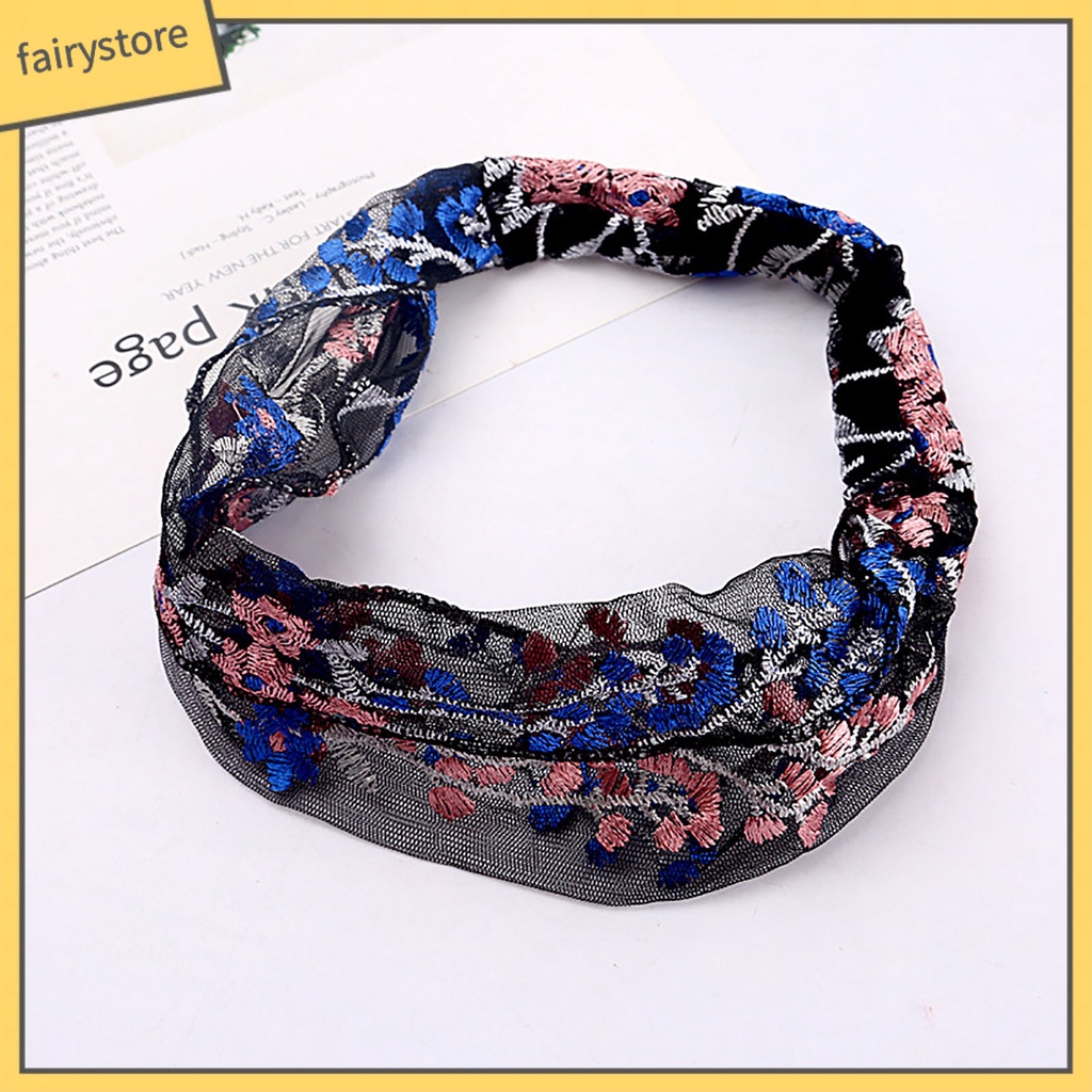 Băng Đô Vải Ren Bản Rộng Co Giãn Thêu Hoa Dễ Thương Có Thể Điều Chỉnh Cho Nữ