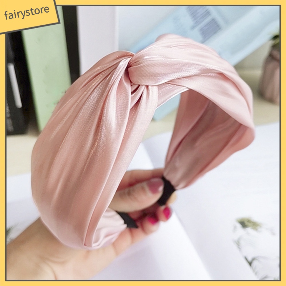 Băng Đô Cài Tóc Bản Rộng Thắt Nút Màu Sắc Trơn Cho Nữ