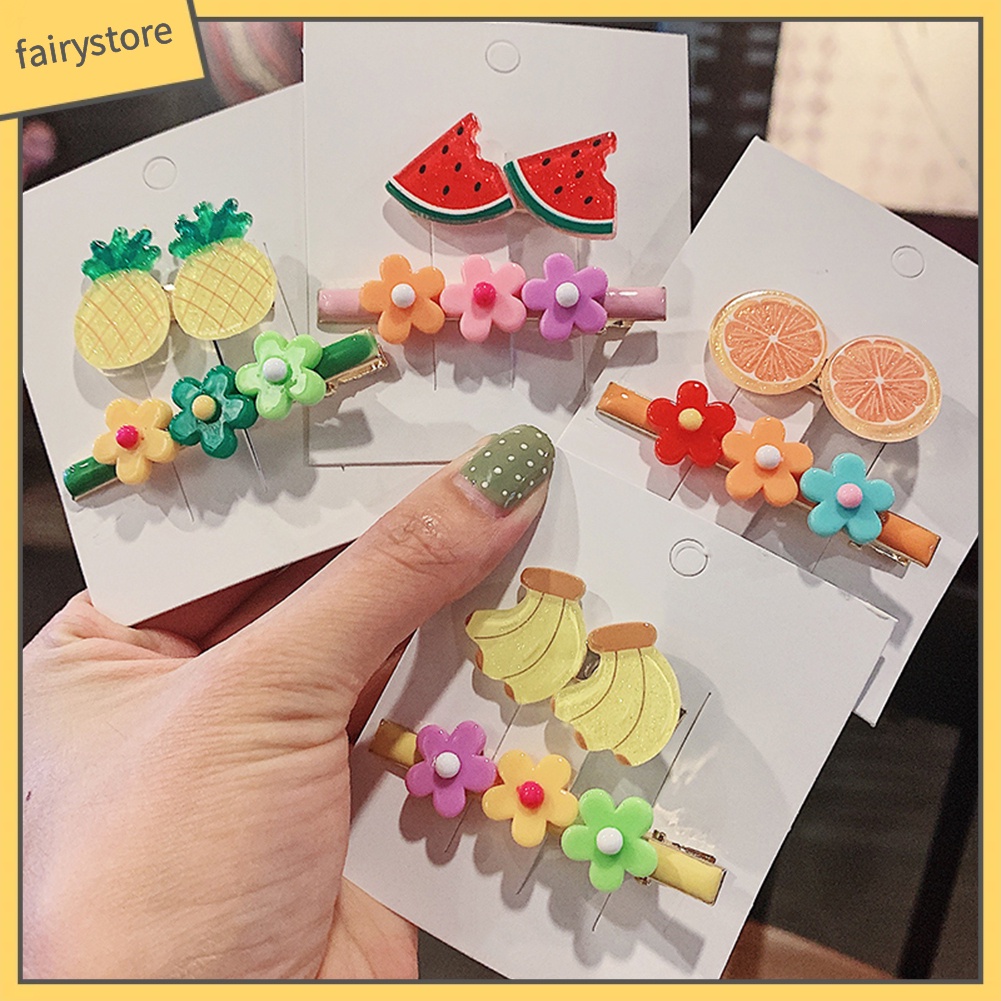 Set 2 Kẹp Tóc Hình Hoa / Trái Cây Dễ Thương Cho Bé Gái