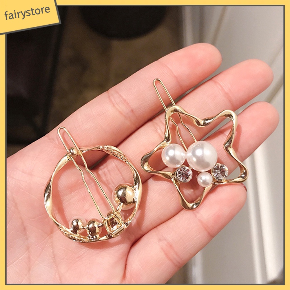 Kẹp Tóc Đính Ngọc Trai Giả Họa Tiết Hình Học Thời Trang Cho Nữ