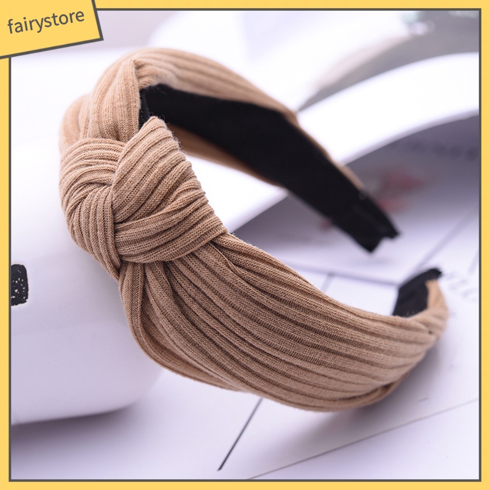 Băng Đô Cài Tóc Bản Rộng Thắt Nơ Màu Trơn Chống Trượt Cho Nữ