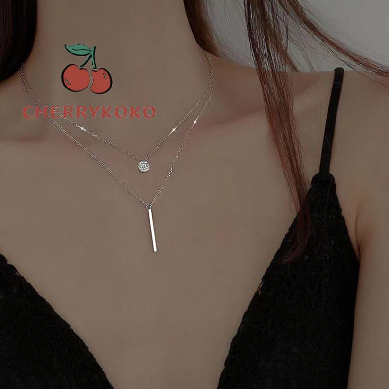 🍒🍒CHERRYKOKO Vòng cổ nữ hai lớp bằng kim loại phối mặt hình vuông màu bạc/vàng kim thời trang