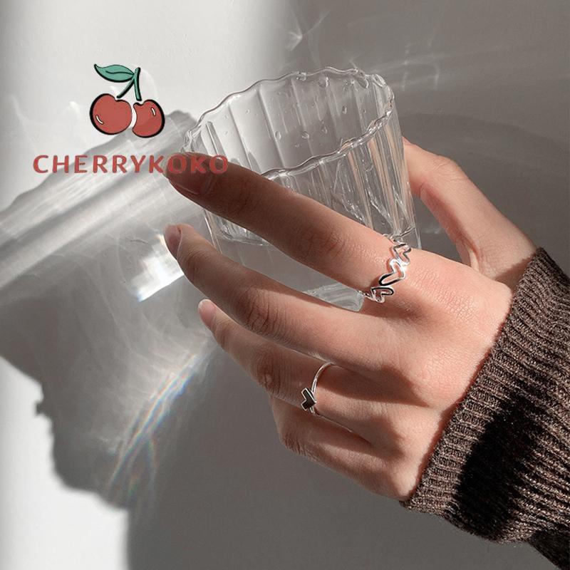 🍒🍒CHERRYKOKO Set 2 Nhẫn Thiết Kế Đơn Giản Thời Trang Tinh Tế Cho Nữ