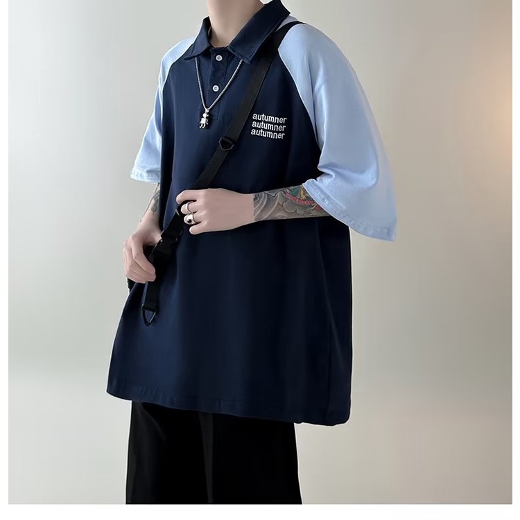 Áo Thun Polo Tay Ngắn Màu Sắc Tương Phản Phong Cách Retro Thời Trang Mùa Hè Cho Nam Giới 260g