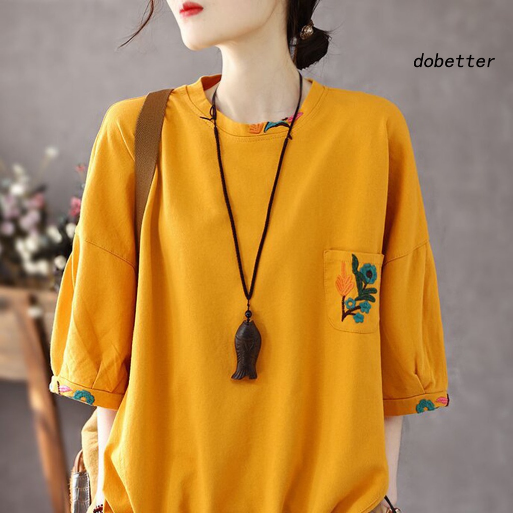 [DO] Áo Thun Tay Lỡ Đèn Lồng Thêu Hoa Mỏng Vừa Vặn Đường Phố Có Túi Thu Gọn Được Cho Nữ