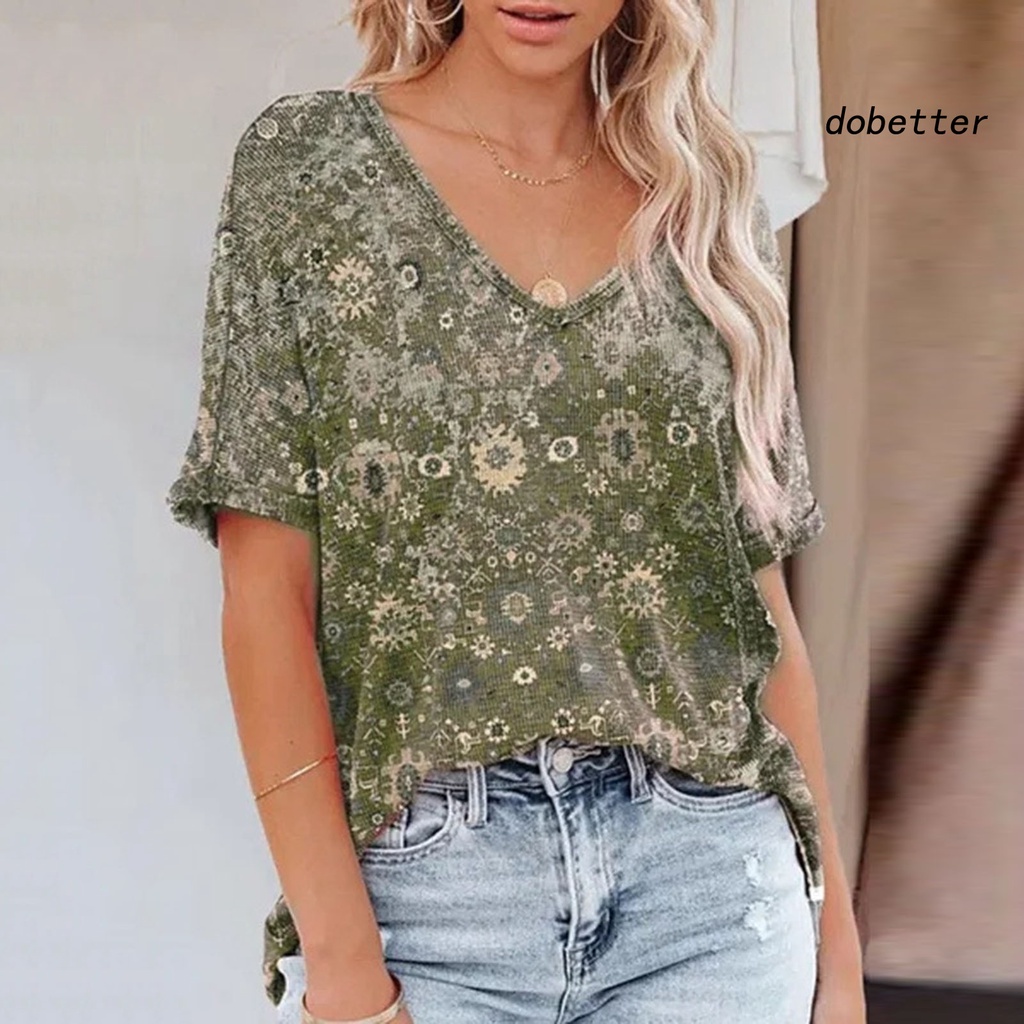 Áo Thun Tay Ngắn Cổ Chữ V In Họa Tiết Hoa 3D Phong Cách Đường Phố Thời Trang Mùa Hè Cho Nữ