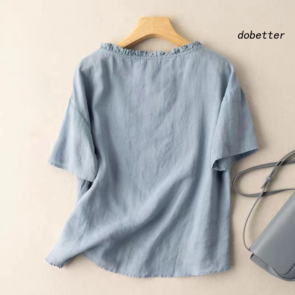 Áo Thun Ngắn Tay Cổ Tròn Thêu Hoa Màu Trơn Thời Trang Mùa Hè Cho Nữ