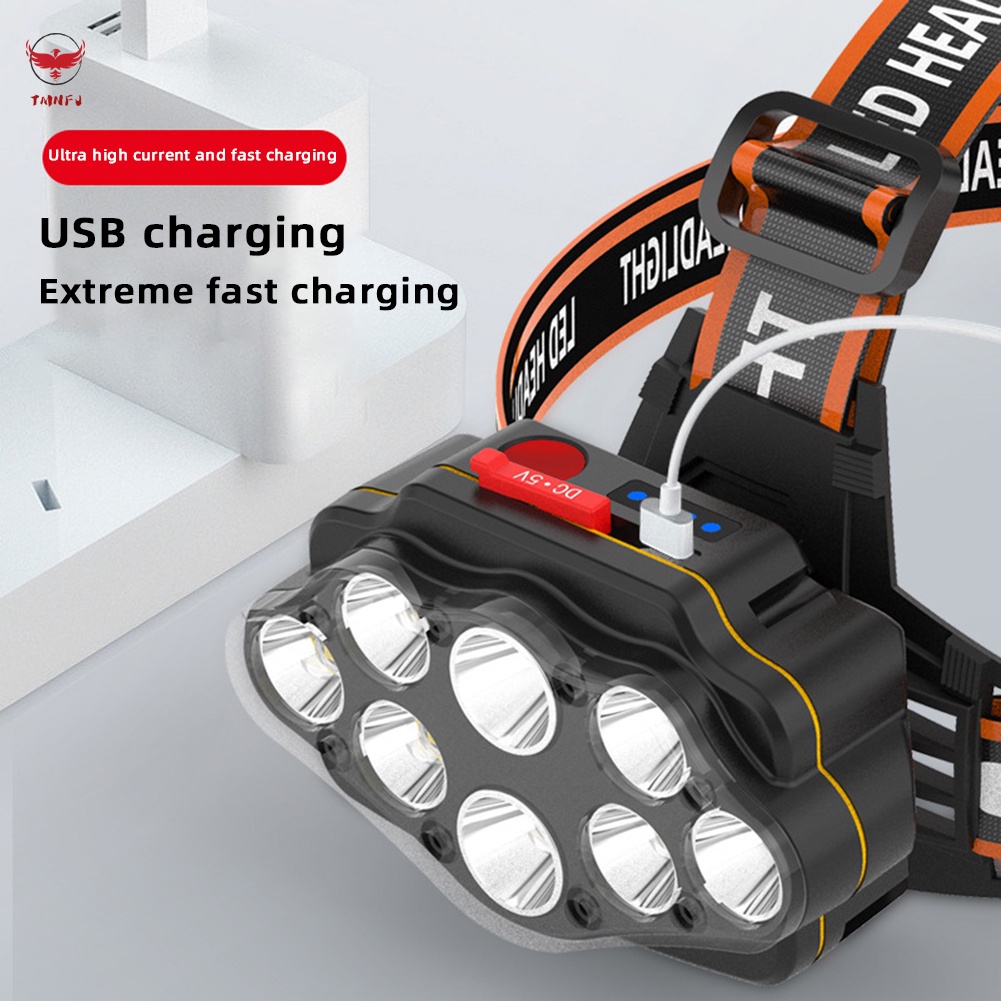 Đèn LED Đeo Trán 8 Bóng Siêu Sáng Có Thể Sạc Lại Dùng Cho Các Hoạt Động Ngoài Trời