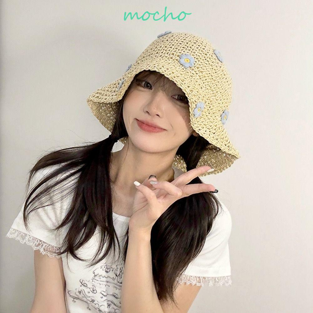 Mũ Cói Chống Nắng / Tia UV Họa Tiết Hoa Thời Trang Đi Biển Cho Nữ