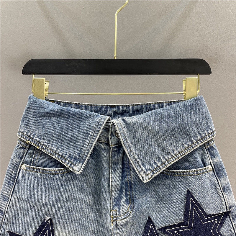 Chân Váy Jeans Chữ A Đính Ngôi Sao Thời Trang Nữ Tính