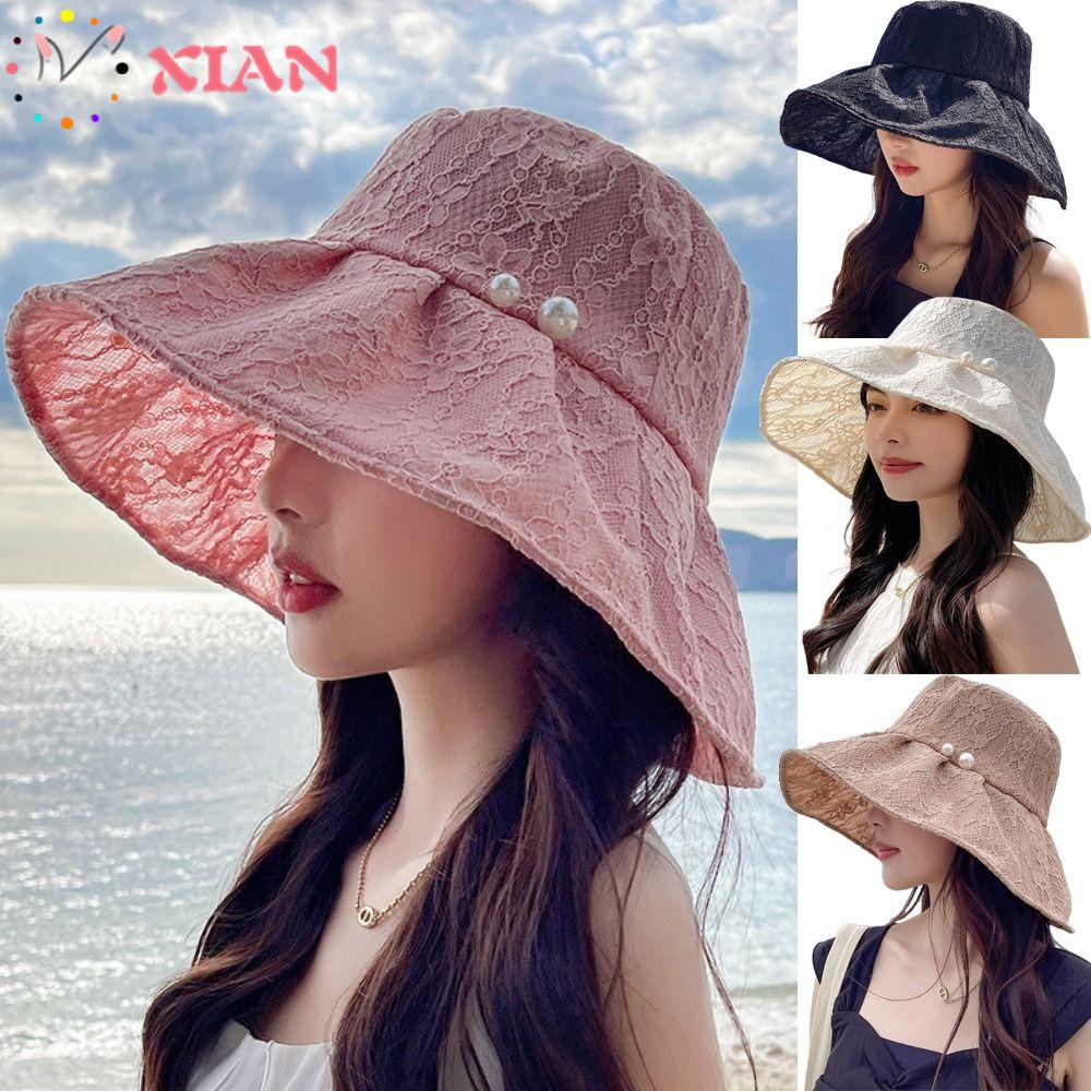Mũ Rộng Vành Phối Ren Chống Tia UV Có Thể Gấp Gọn Tiện Dụng Khi Đi Câu Cá / Đi Biển Mùa Hè