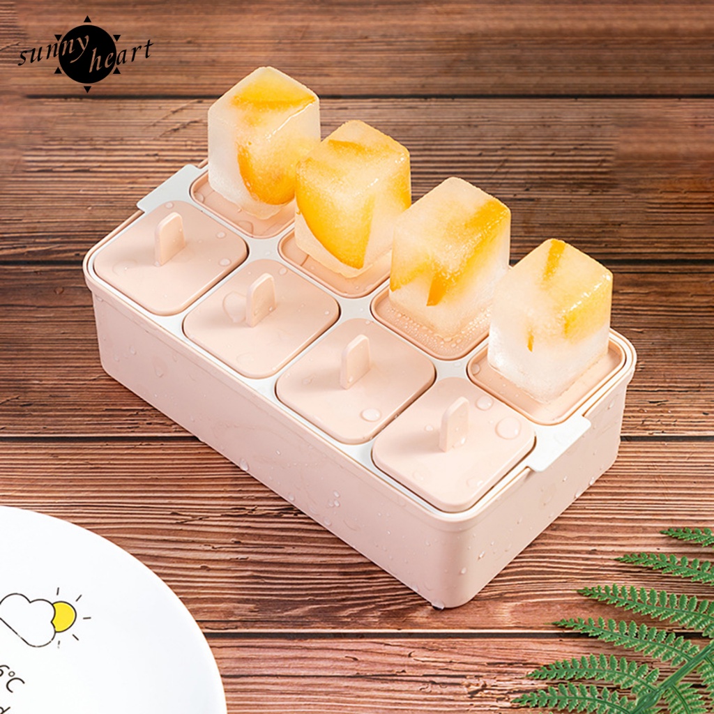 Khuôn Làm Kem Que 8 Ngăn Hình Chữ Nhật Bằng Nhựa Tiện Dụng