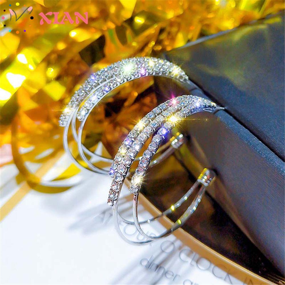 Xiantin 1 Đôi|Bông Tai Tròn Lớn Lấp Lánh|Khuyên Tai Lủng Lẳng Đính Đá