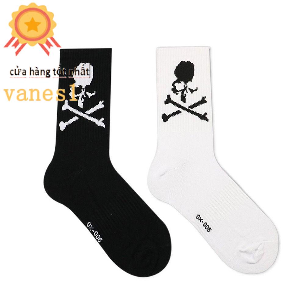Vớ Cotton Thể Thao Dài Ngang Bắp Chân In Hình Đầu Lâu Phong Cách Kawaii Hip Hop Cá Tính Cho Cặp Đôi Ves1
