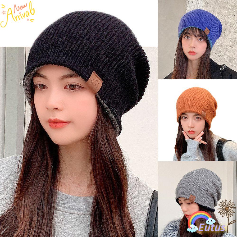 Mũ Len Dày Hai Lớp Giữ Ấm Màu Sắc Đơn Giản Cho Nữ