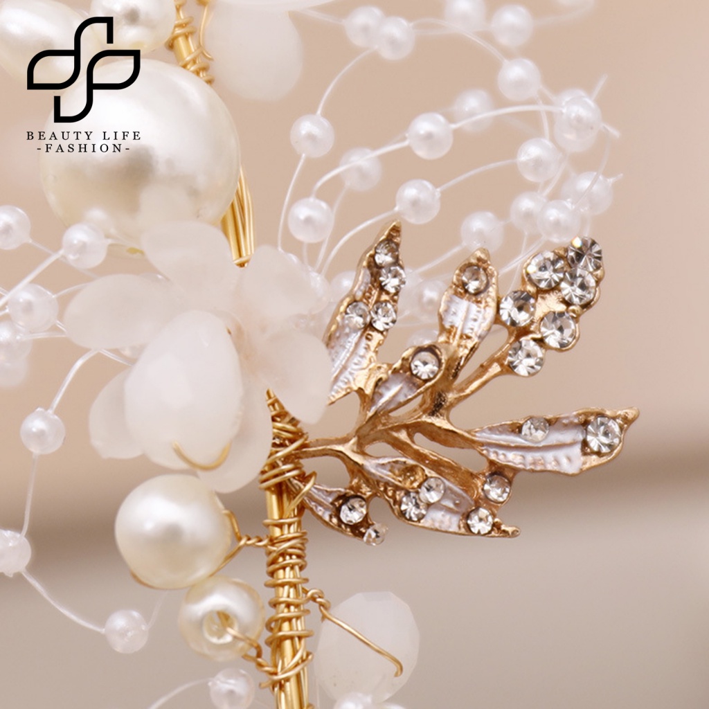 Cài Tóc Hoa Đính Ngọc Trai Giả Lấp Lánh Cho Cô Dâu