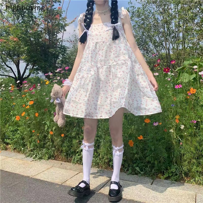 Đầm Hai Dây Dáng Chữ A Họa Tiết Hoa Ngọt Ngào Thời Trang Mùa Hè Hàn Quốc 2023 Mới
