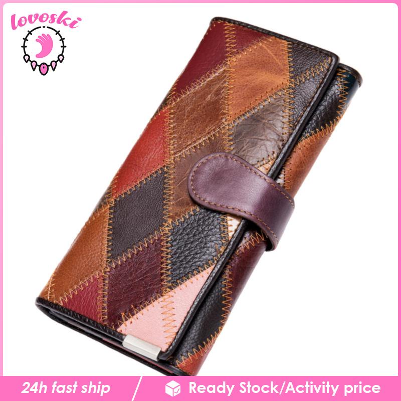 [Lovoski] Ví Da Cầm Tay Dáng Dài Cỡ Lớn Phối Màu Thời Trang Cho Nữ