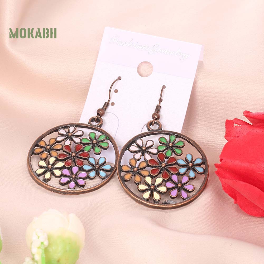 [Mok Abh] Bông Tai Tròn Họa Tiết Hình Hoa Nhiều Màu Sắc Theo Phong Cách Bohemian