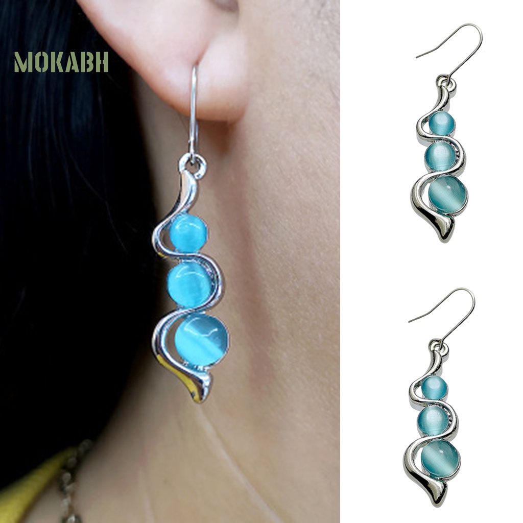 1 Đôi Bông Tai Móc Hình Sóng Nước Bằng Đá Xanh Phong Cách Bohemia Dành Cho Nữ