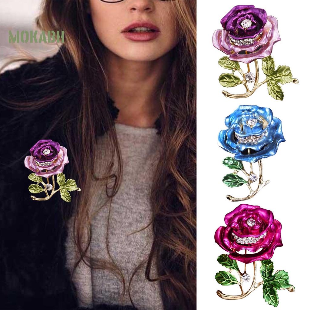 Ghim Cài Áo Hình Hoa Hồng Đính Đá Phong Cách Vintage Thời Trang Cho Nữ