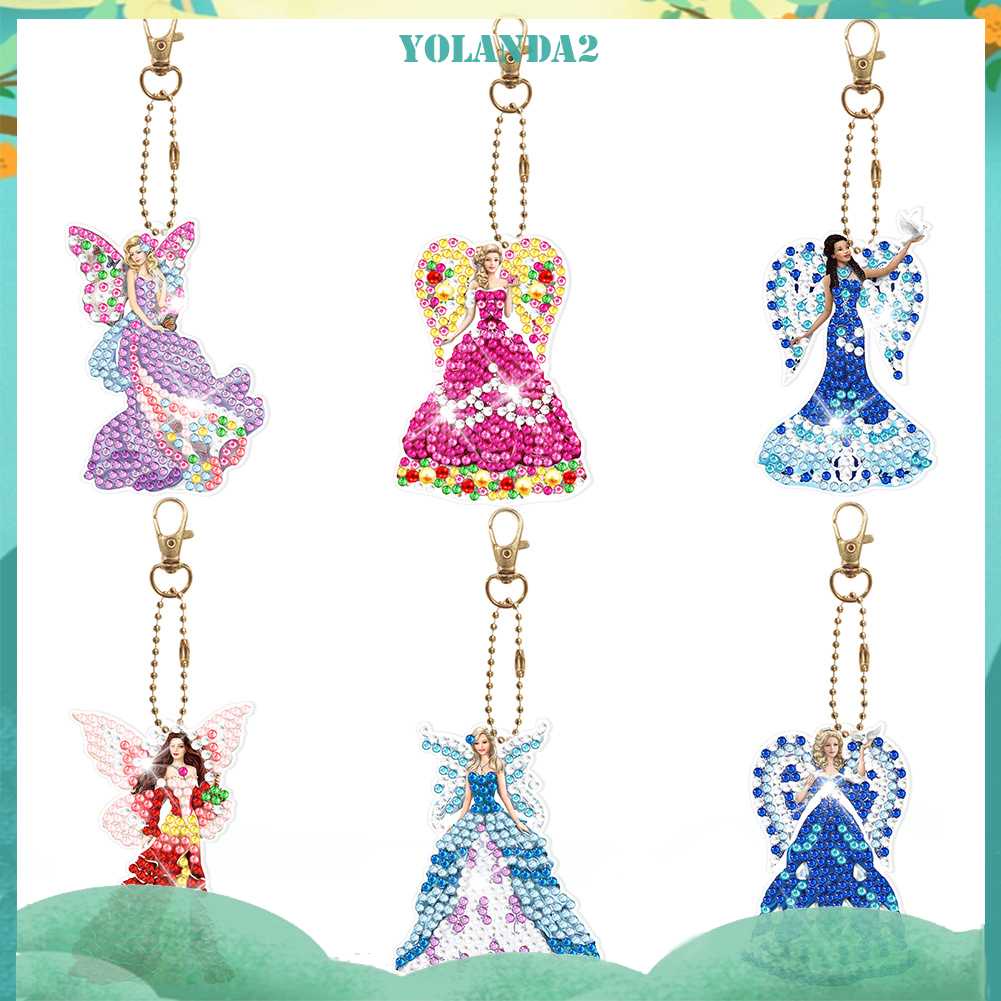 Bộ 6 Móc Khóa Đính Đá Nghệ Thuật Tự Làm