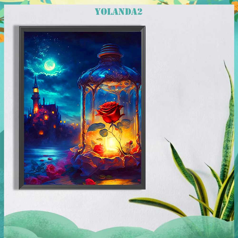 Tranh Đính Đá Kim Cương Toàn Bộ 5D DIY Hình Lâu Đài Hoa Hồng