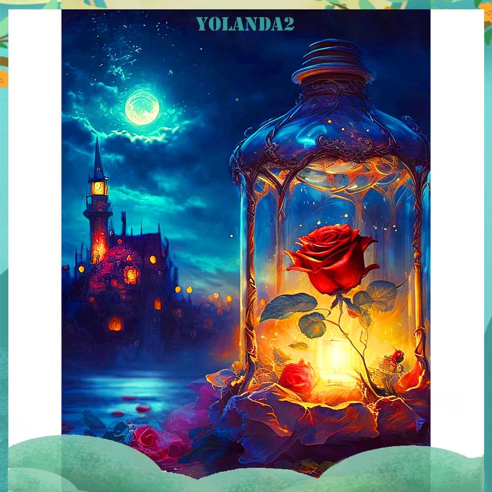 Tranh Đính Đá Kim Cương Toàn Bộ 5D DIY Hình Lâu Đài Hoa Hồng