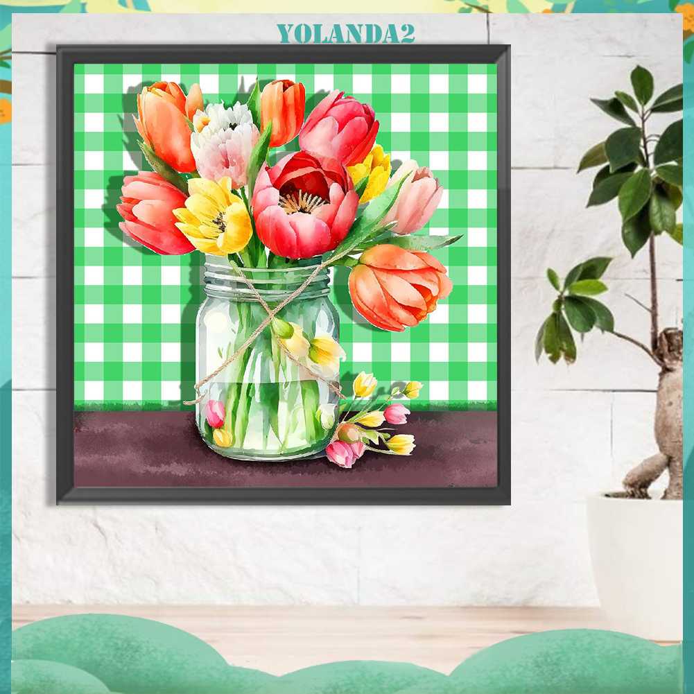 Tranh Đính Đá Kim Cương Toàn Bộ 5D DIY Hình Vẽ Chậu Hoa Trang Trí Nhà Cửa