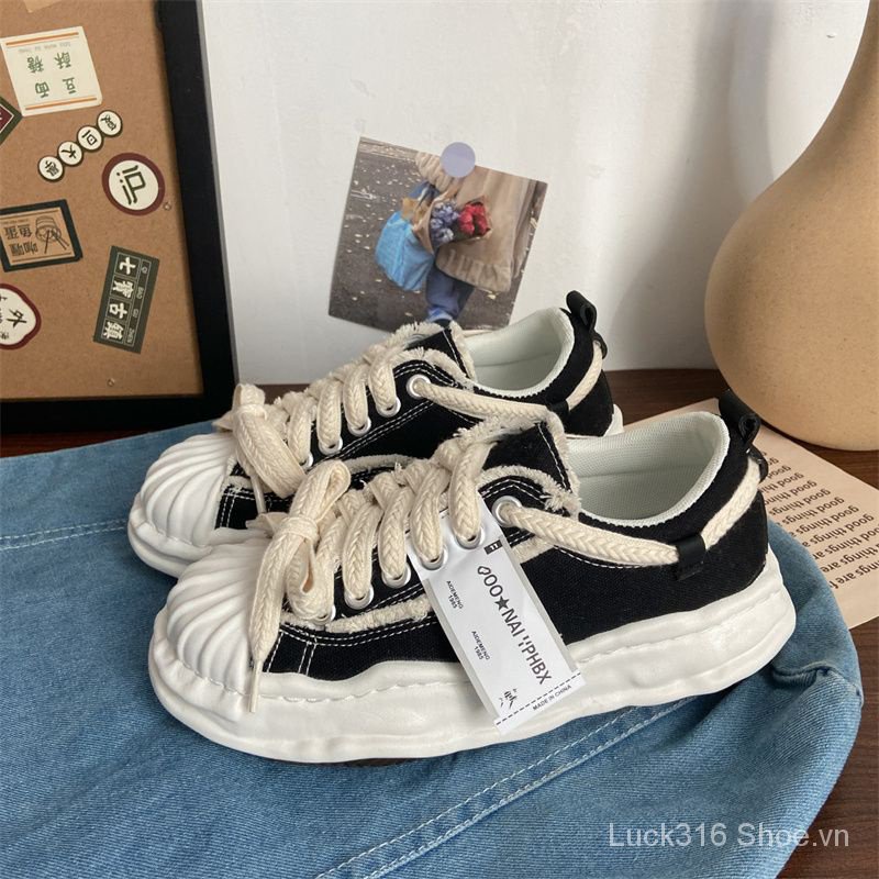 Giày Thể Thao Vải Canvas Đế Bằng Phối Vỏ Sò Thời Trang Mùa Thu 2023 Cho Nữ