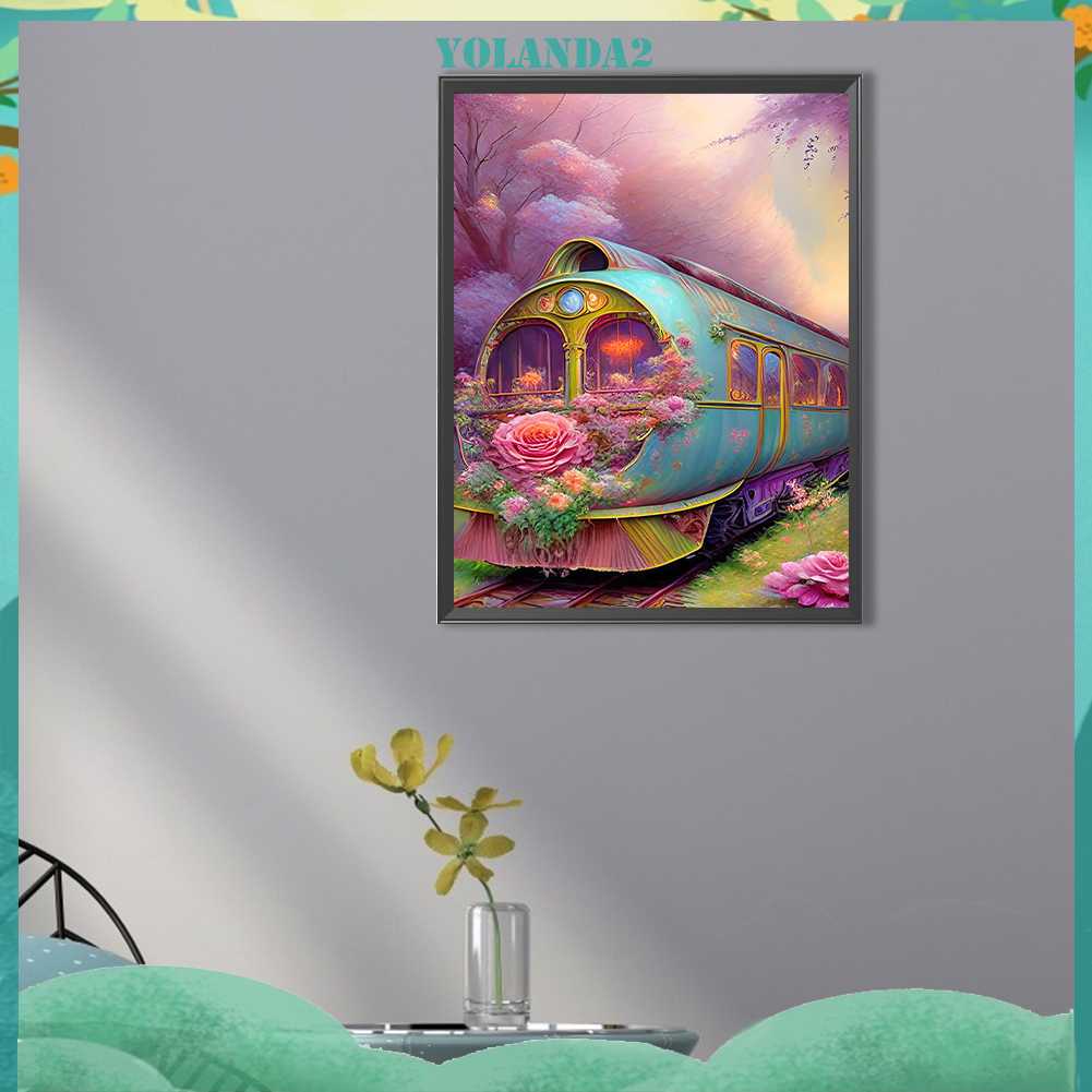 Tranh Đính Đá Kim Cương Toàn Bộ 5D DIY Hình Vẽ Đoàn Tàu Trang Trí Nhà