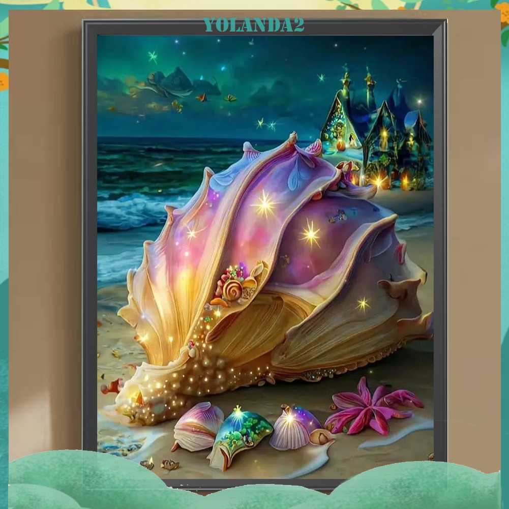 Bộ Tranh Đính Đá 5D Họa Tiết Vỏ Sò Độc Đáo DIY Dùng Trang Trí Nhà Cửa