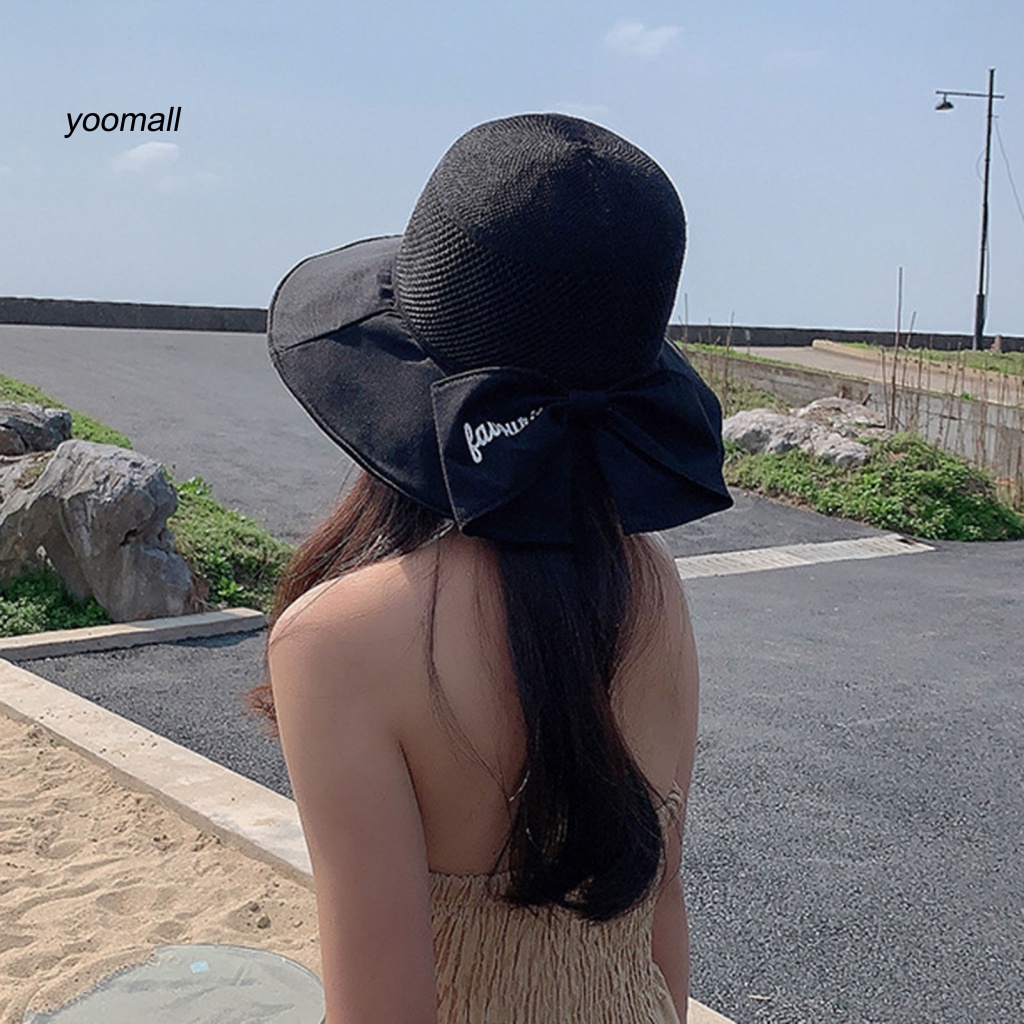 Mũ Tai Bèo Vành Rộng Thoáng Khí Đính Nơ In Chữ Thời Trang Cho Nữ