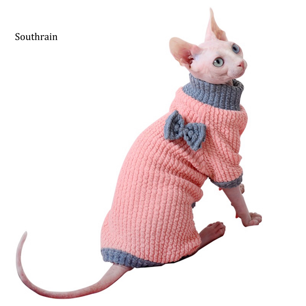 Bộ Áo Liền Quần Mềm Mại Co Giãn Đính Nơ 4 Màu Tương Phản Ấm Áp Thoải Mái Cho Mèo Cưng