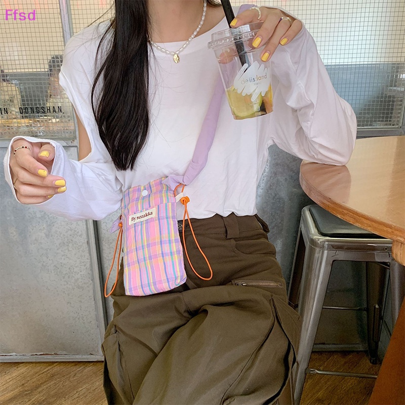 {Ffsd} Túi Đeo Vai / Đeo Chéo / Đựng Điện Thoại Mini Vải Canvas Kẻ Sọc Thời Trang Hàn Quốc Cho Nữ * Hàng Bán Chạy