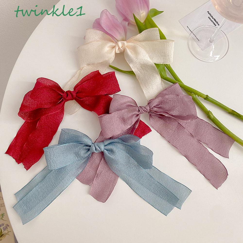 Kẹp Tóc Nơ Ruy Băng Satin Cỡ Lớn Đính Ren Lấp Lánh Kiểu Hàn Quốc Mới